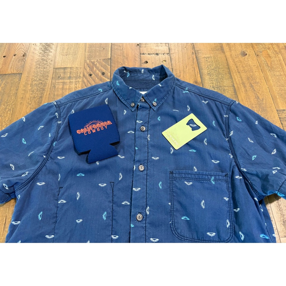 California Cowboy High Water Shirt Mens Medium Navy Terry Lined Bottle Opener M
